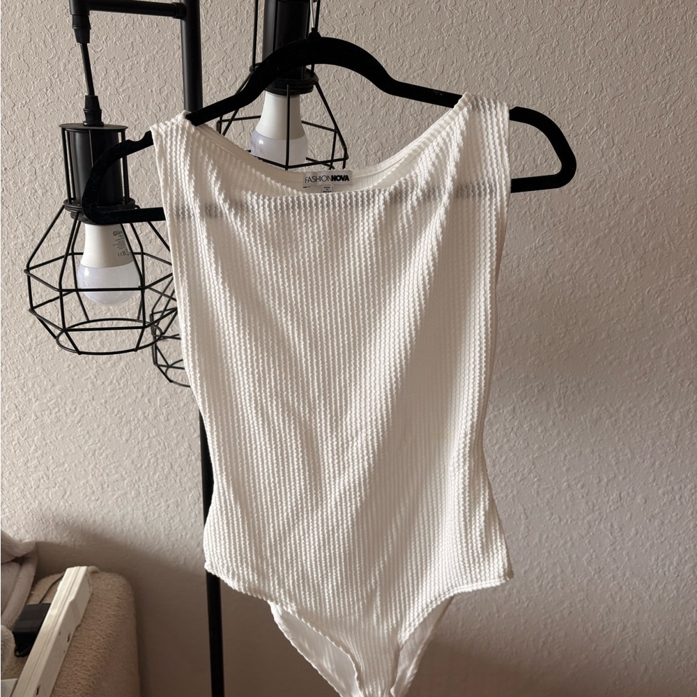 Fashion Nova White Ribbed Bodysuit